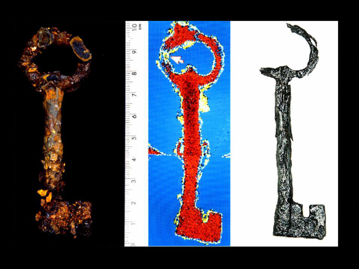 Heavily Rusted 18th C. Door Key from Almshouse Excavation, Xrayed & then Electrolitically Conserved to Down to Core Metal